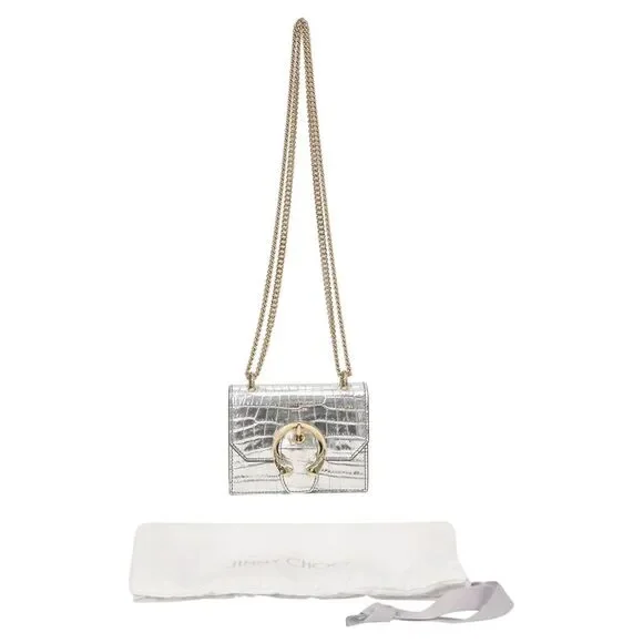 Jimmy Choo Mini Paris Metallic Croc-Embossed Super Mini Bag in Silver Leather - Picture 3 of 10